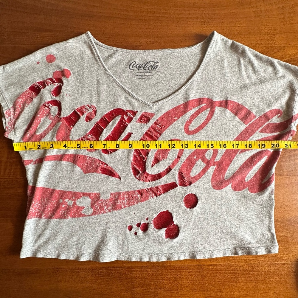 Coca-Cola•cropped tee•women’s small•modal/cotton•gray/red•v-neck•short sleeve - Picture 7 of 13